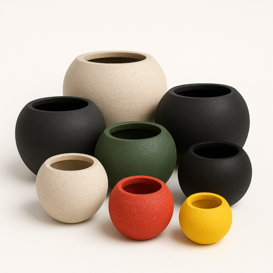 Büyük Beton Saksı - Küre Serisi - 6-12-30-58-72-100-154-318 Litre